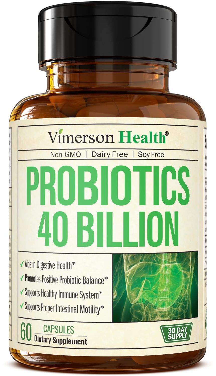 Probiotic 40 Billion CFU - Bifidus Probiotics (Probi ticos) and Daily Immune Balance Probiotics for Gut and Digestive Health - 4 Clinically-Studied Strains - Shelf Stable - Dairy Soy-Free - Non-GMO