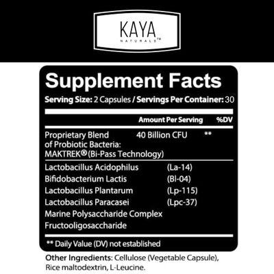 Kaya Naturals Probiotic 40 Billion CFU - Probiotics for Women, Probiotics for Men and Adults, Natural - Gut Health Immune Support Supplement - Provides Digestive Support - 60 Vegetable Capsules