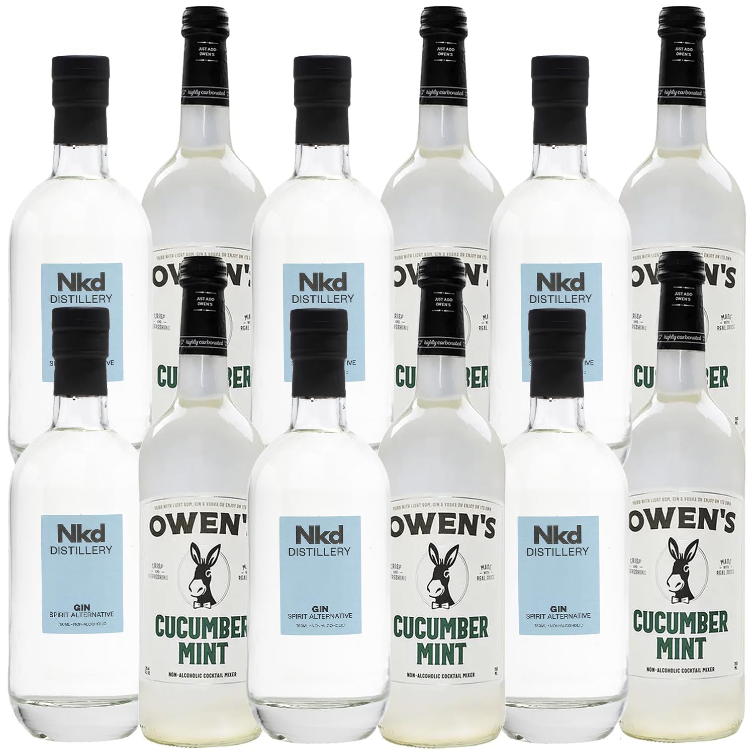 Nkd Distillery Gin Alternative Premium Non-Alcoholic Spirit 750 ML Bottles w Owen s Mixers Cucumber Mint 750 ML Bottles - Perfect for Mocktails - Made in USA