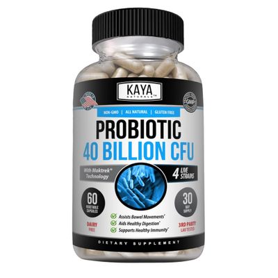 Kaya Naturals Probiotic 40 Billion CFU - Probiotics for Women, Probiotics for Men and Adults, Natural - Gut Health Immune Support Supplement - Provides Digestive Support - 60 Vegetable Capsules