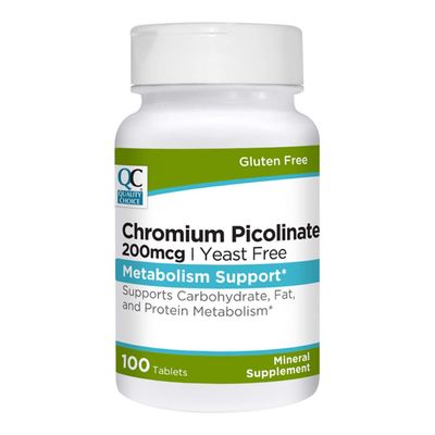 Quality Choice Chromium Picolinate 200 mcg for Support of Carbohydrates, Protein, and Fat Processing. 100 Tablets. Free of Preservatives, Artificial Flavors Gluten.