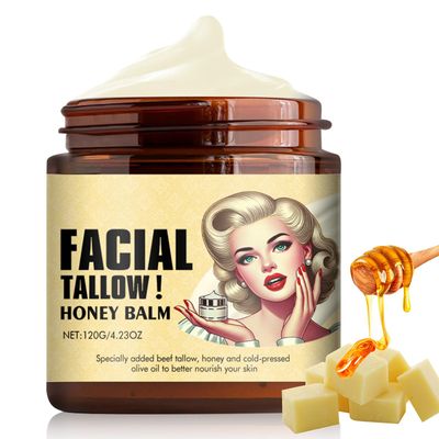Nicgou Whipped Beef Tallow and Honey Balm, Grass Fed Grass Finished Face Cream, Tallow Face Moisturizer, Beef Tallow Balm for Skin Care