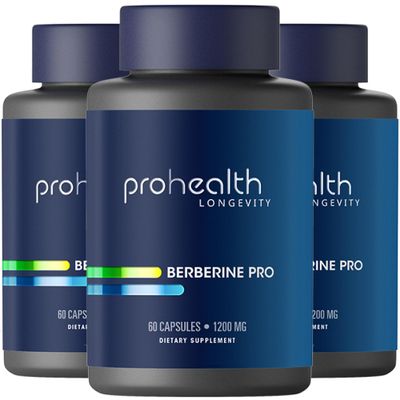 ProHealth Berberine Pro. Promotes Youthful Metabolism Healthy Body Composition. with Alpha Lipoic Acid Black Pepper Extract. 1,200 mg per 2 Cap Serving, 60 Caps. (3 Pack)