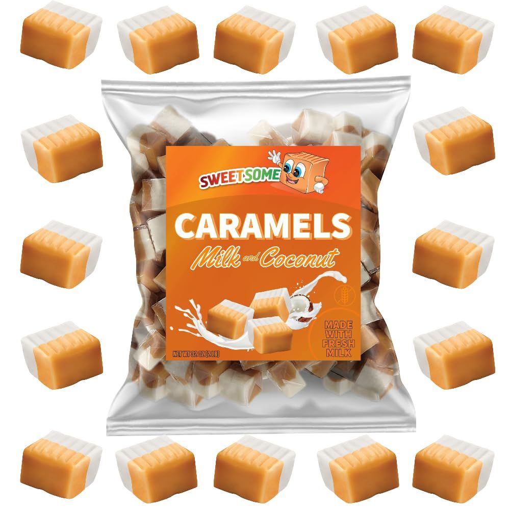 SWEETSOME Caramel Squares - Milk and Coconut Caramel Candy - Individually Wrapped Soft Chewy Candy - 2 Pound Bag Milk Candies (Milk and Coconut Caramel)