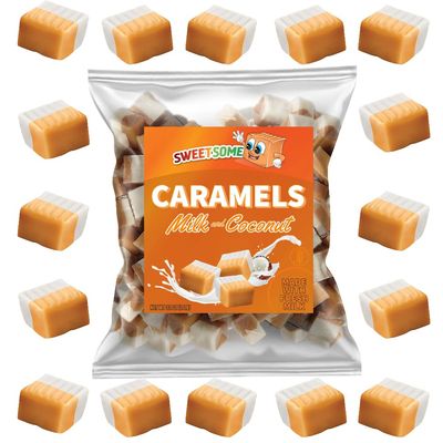 SWEETSOME Caramel Squares - Milk and Coconut Caramel Candy - Individually Wrapped Soft Chewy Candy - 2 Pound Bag Milk Candies (Milk and Coconut Caramel)