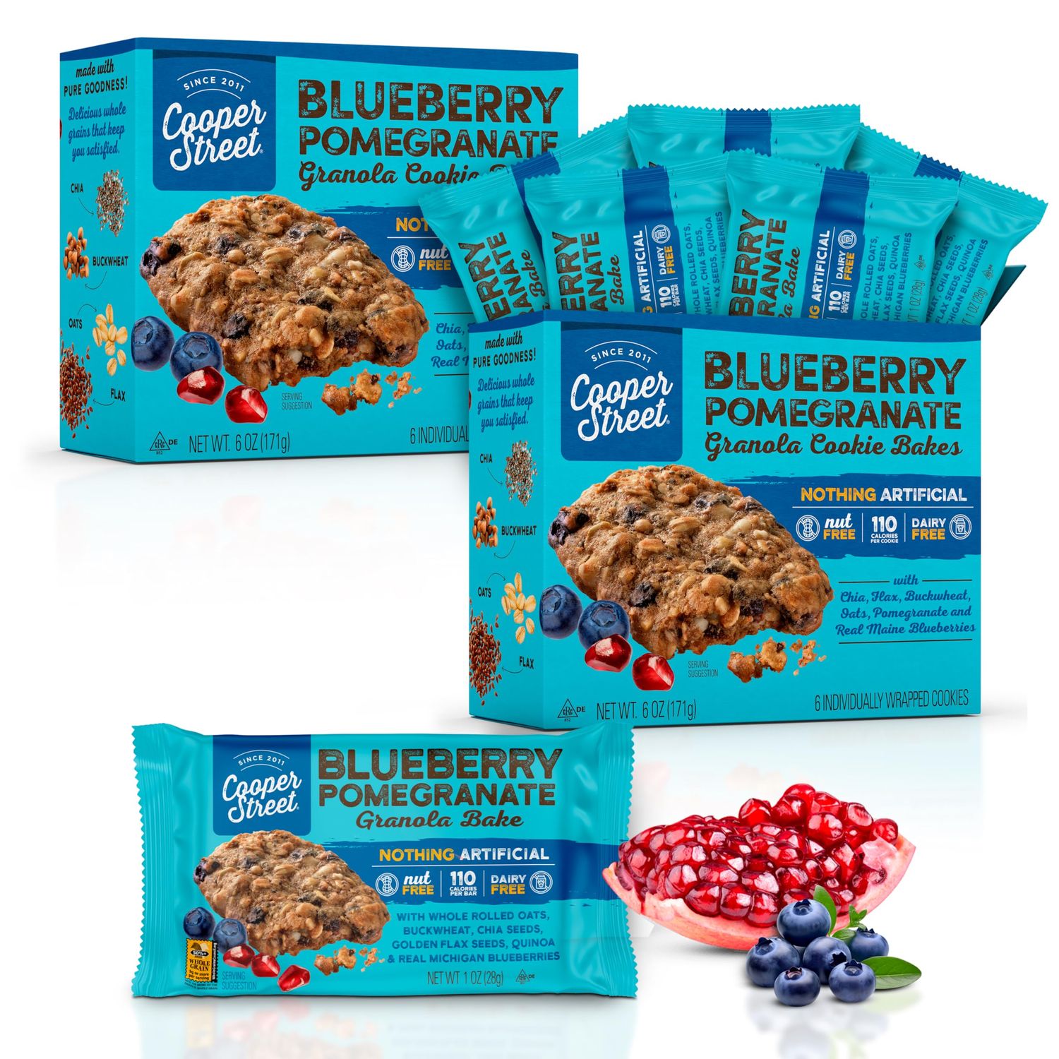 Cooper Street Granola Bakes in Delicious Blueberry Pomegranate Flavor Healthy Chewy Granola Bars with Chia, Flax, Buckwheat and Oats Individually Wrapped Healthy Breakfast Bars 6 oz 2 Pack