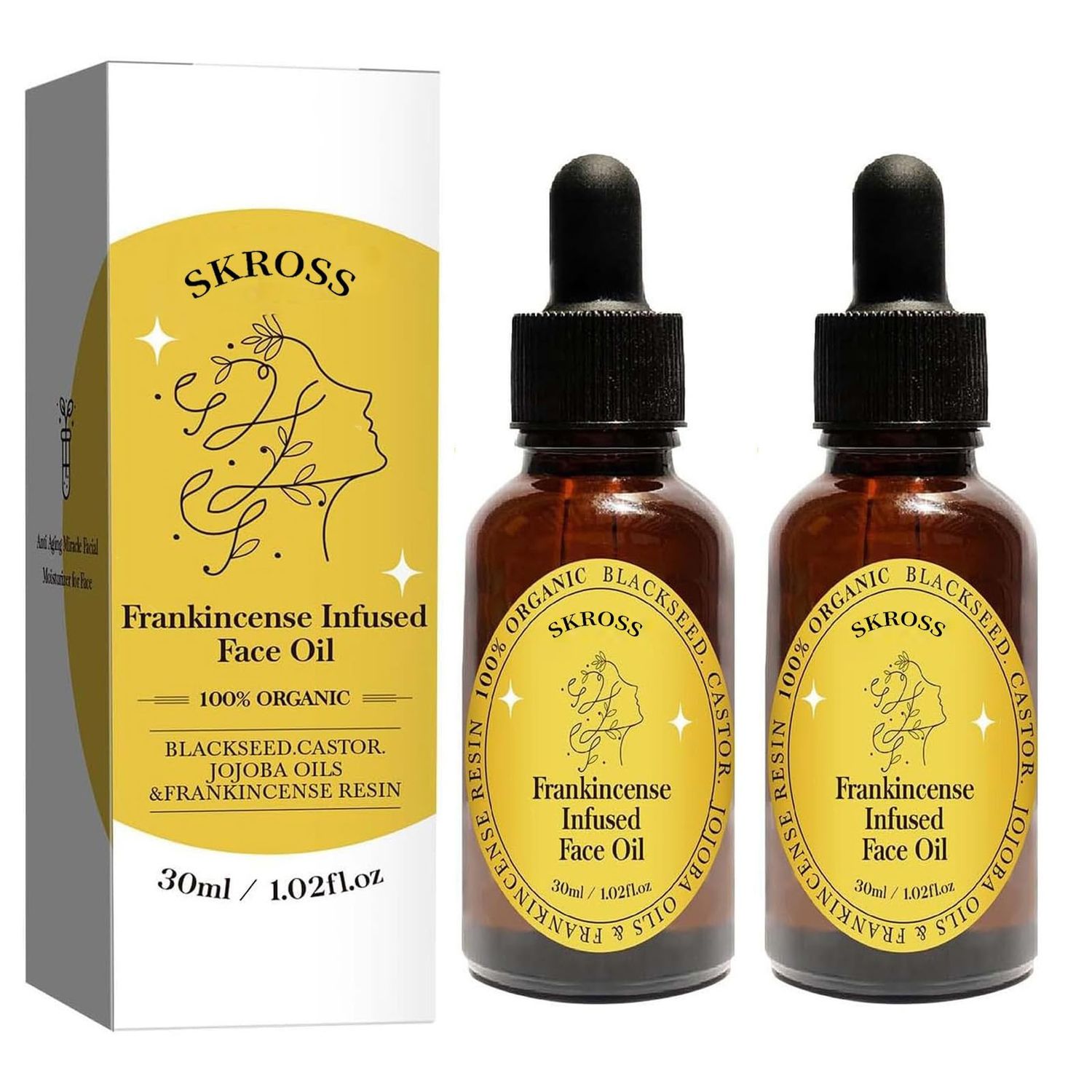 2pcs Frankincense Resin Oil, Frankincense Infused Face Oil, Infused With Organic Black Seed, Castor, And Jojoba Oil, Facial Moisturizing Anti-Aging Serum