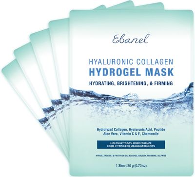 Ebanel 5-Pack Hydrogel Collagen Face Mask, Instant Brightening Hydrating Facial Masks Sheet Mask for Firming, Lifting Anti Aging Anti Wrinkle with Hyaluronic Acid, Peptide, Aloe Vera, Vitamin C E