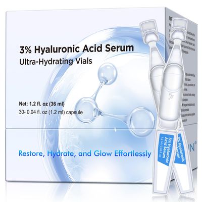 30pcs 3 Hyaluronic Acid Serum Ultra-Hydrating Vials, 3 Hyaluronic Acid Tubes for Face, Anti-Aging Pre-Makeup Skincare, Single-Use Ultra Hydrating Serum for Sensitive Skin