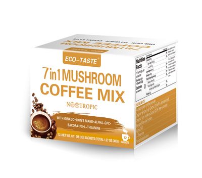 Mushroom Coffee Mix 7 in 1, with Ginkgo, Lions Mane, Alpha-GPC, Bacopa, PS, L-Theanine - 12 Sachets