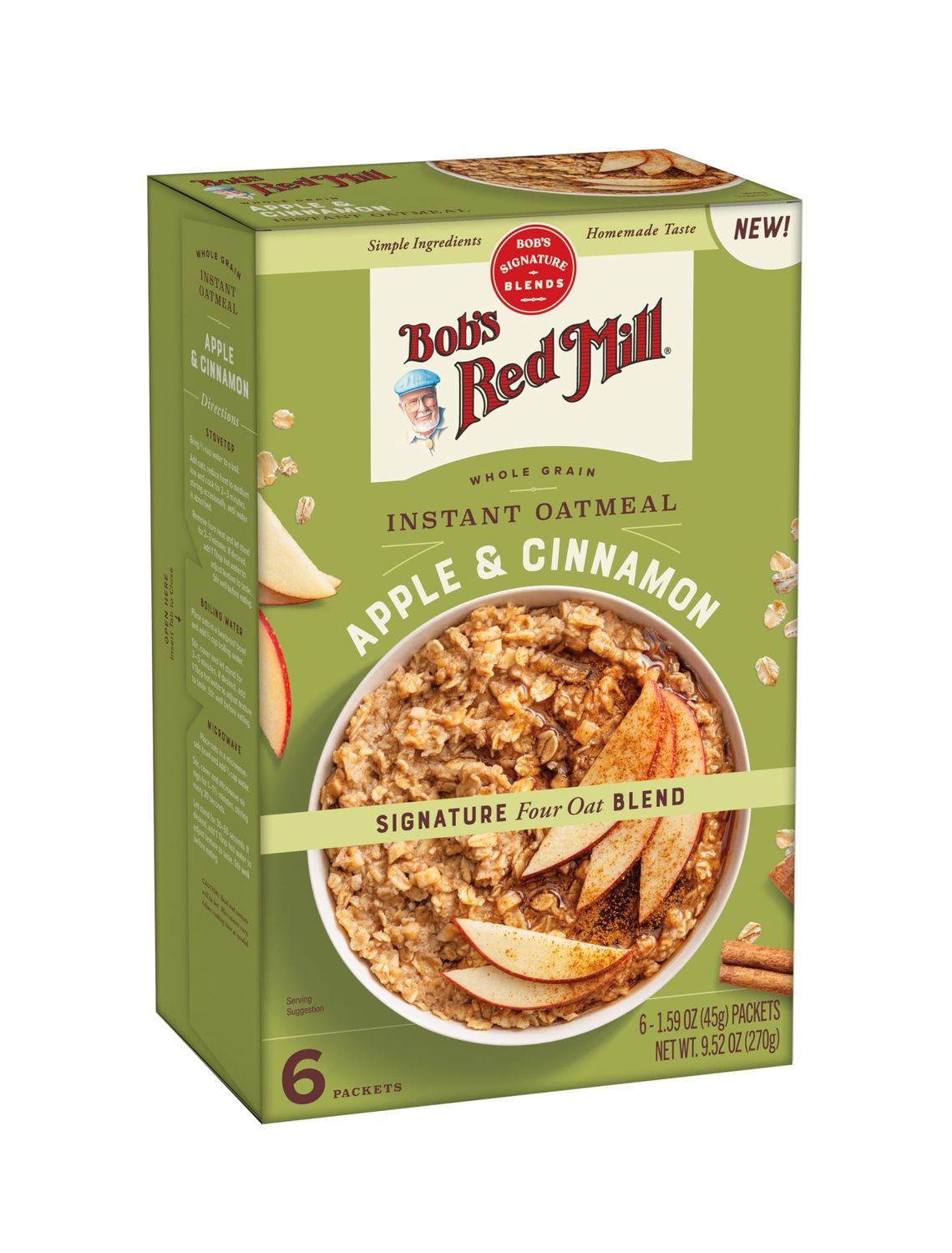 Bob&#39;s Red Mill Instant Oatmeal Packets, Apple Cinnamon, 6 Packets Total (1 Box6 Packets per Box), Non-GMO, Gluten Free, Whole Grain