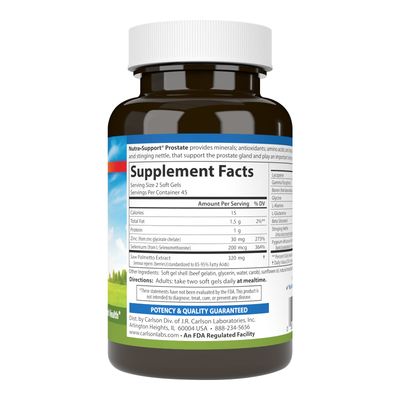 Carlson - Nutra-Support Prostate, with Saw Palmetto Stinging Nettle, Prostate Support, Reproductive Health Men's Health, 90 Softgels