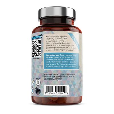 Vitamin Bounty Pro 25 Probiotic with Prebiotics for Oral Dental Health, Gut and Digestive Support - 13 Strains, 25 Billion CFU, Embocaps Fermented Greens, 30 Count (Pack of 1)