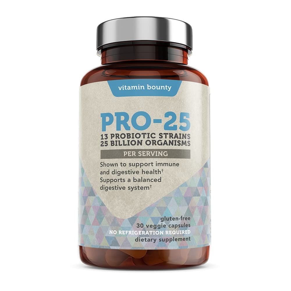 Vitamin Bounty Pro 25 Probiotic with Prebiotics for Oral Dental Health, Gut and Digestive Support - 13 Strains, 25 Billion CFU, Embocaps Fermented Greens, 30 Count (Pack of 1)