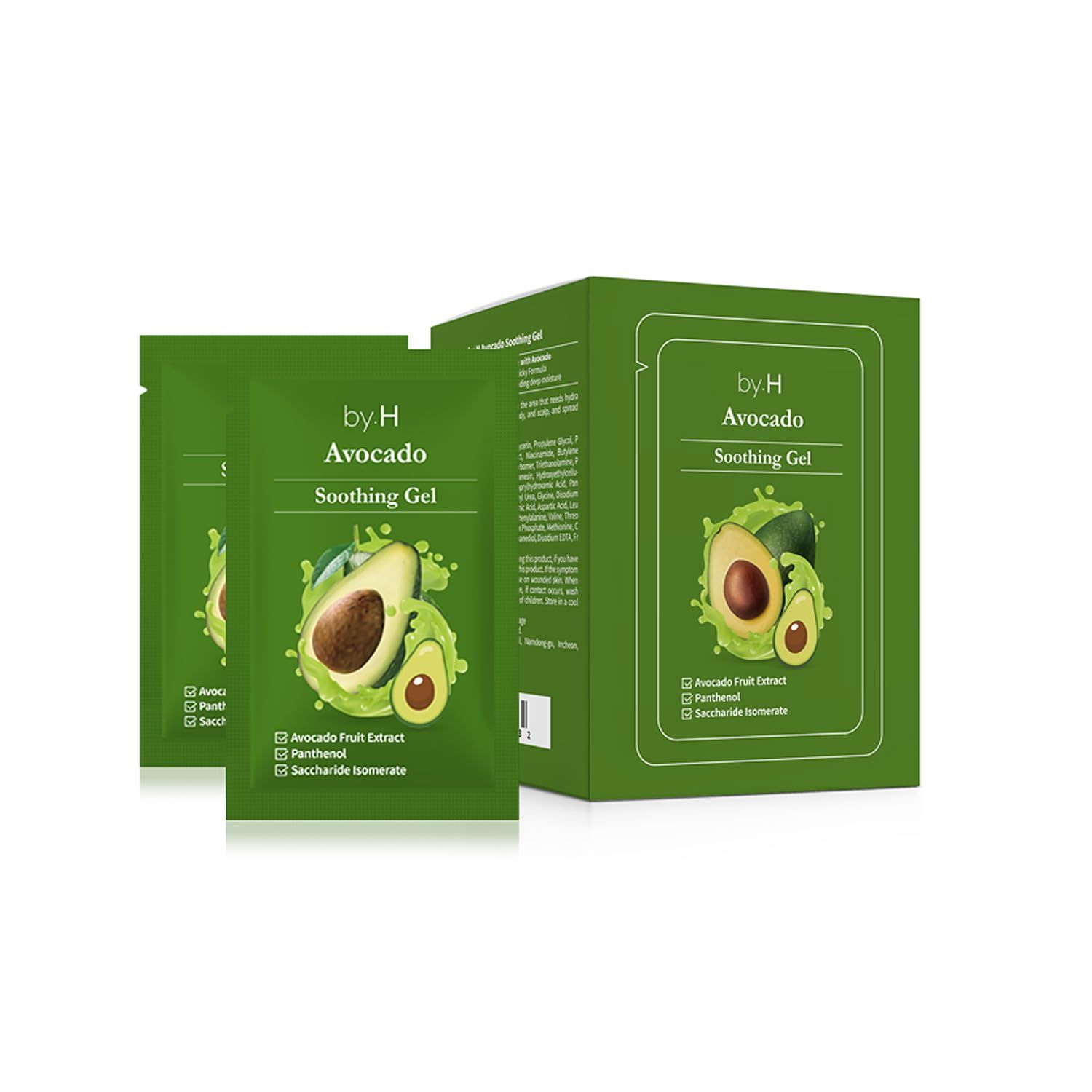 by.H Avocado Soothing Gel (30 PCS) - Moisturizer for Skin Elasticity Vitality with Avocado Extract - Non-Sticky, Hydrating Formula for Collagen Production Nourishment - Ideal for Daily Use