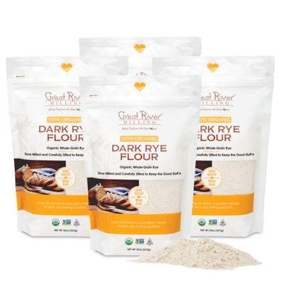 Great River Organic Milling, Specialty Flour, Dark Rye Flour, Stone Ground, Organic, 20 Ounces (Pack of 4)