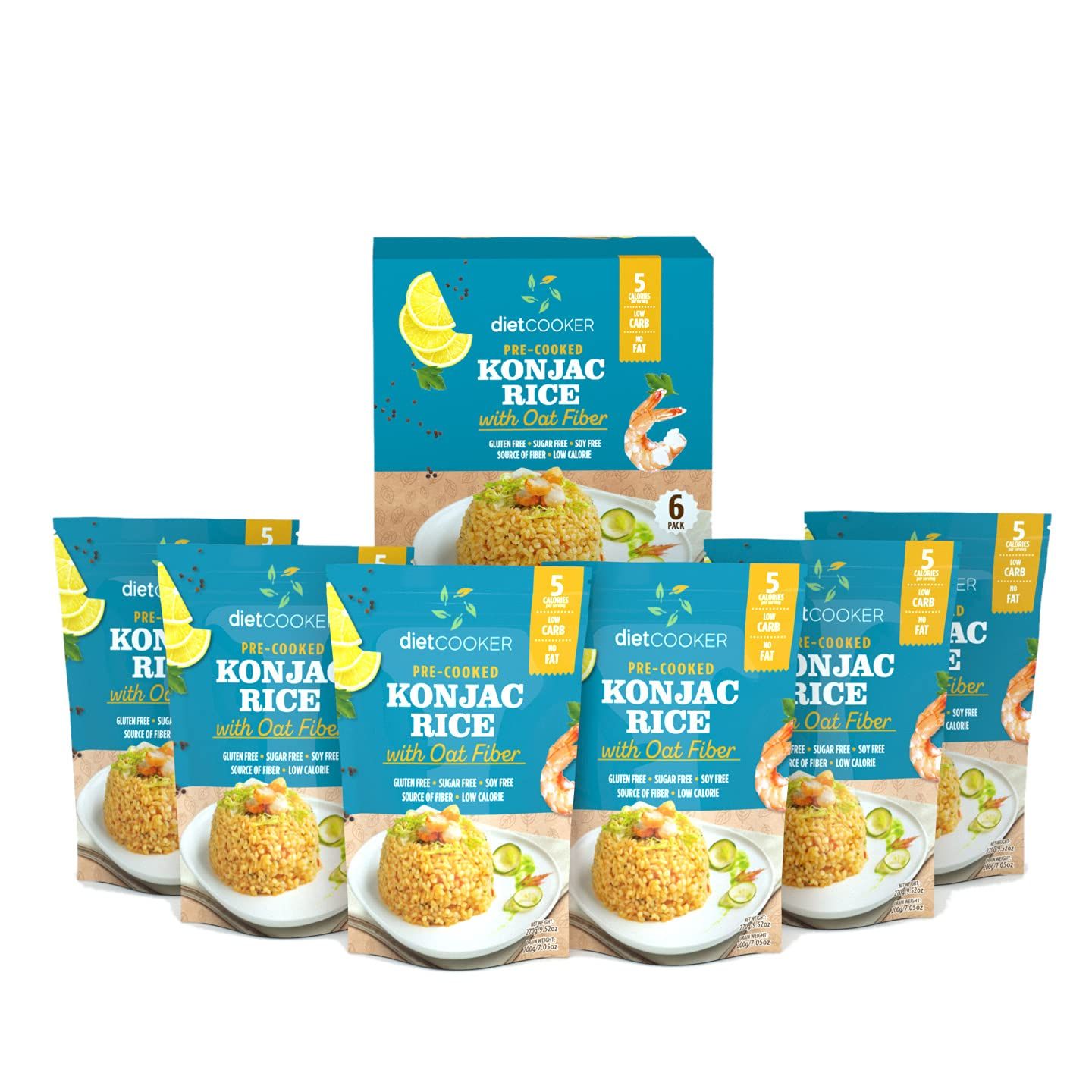 Shirataki Rice, DIET COOKER Konjac Rice 6 Pack Inside, Keto Vegan Friendly, 9.52 oz, Odor Free, Low Calorie, Zero Net Carbs, Slim Rice Healthy Diet Food with Oat Fiber
