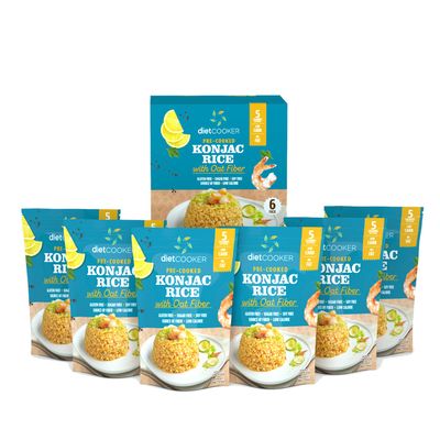 Shirataki Rice, DIET COOKER Konjac Rice 6 Pack Inside, Keto Vegan Friendly, 9.52 oz, Odor Free, Low Calorie, Zero Net Carbs, Slim Rice Healthy Diet Food with Oat Fiber