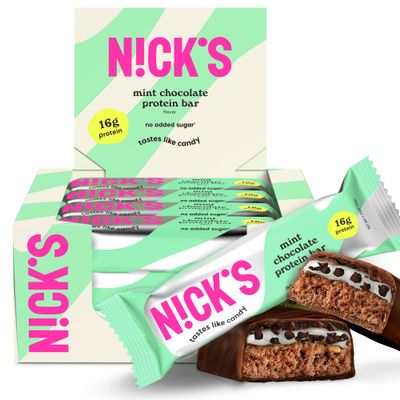 NICK S Mint Chocolate Protein Bars - 16g Protein, No Added Sugar, Low Carb, Keto Friendly Snack - 210 Calories per Bar - 12-Pack (50g Each)