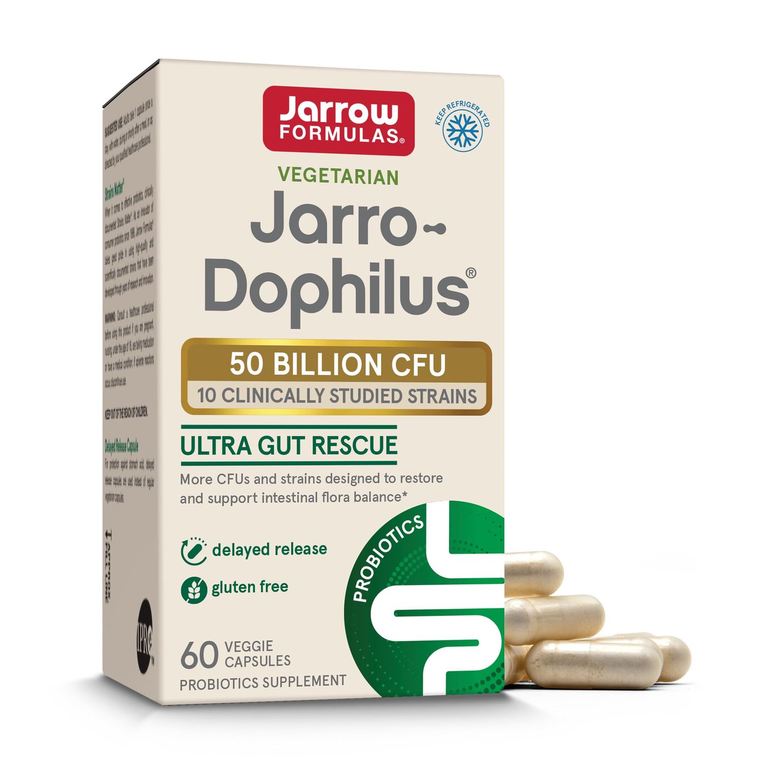 Jarrow Formulas Jarro-Dophilus Ultra Gut Rescue - 50 Billion CFU Per Serving - Probiotics Restore, Protect Maintain Intestinal Flora - 60 Servings (Delayed Release)