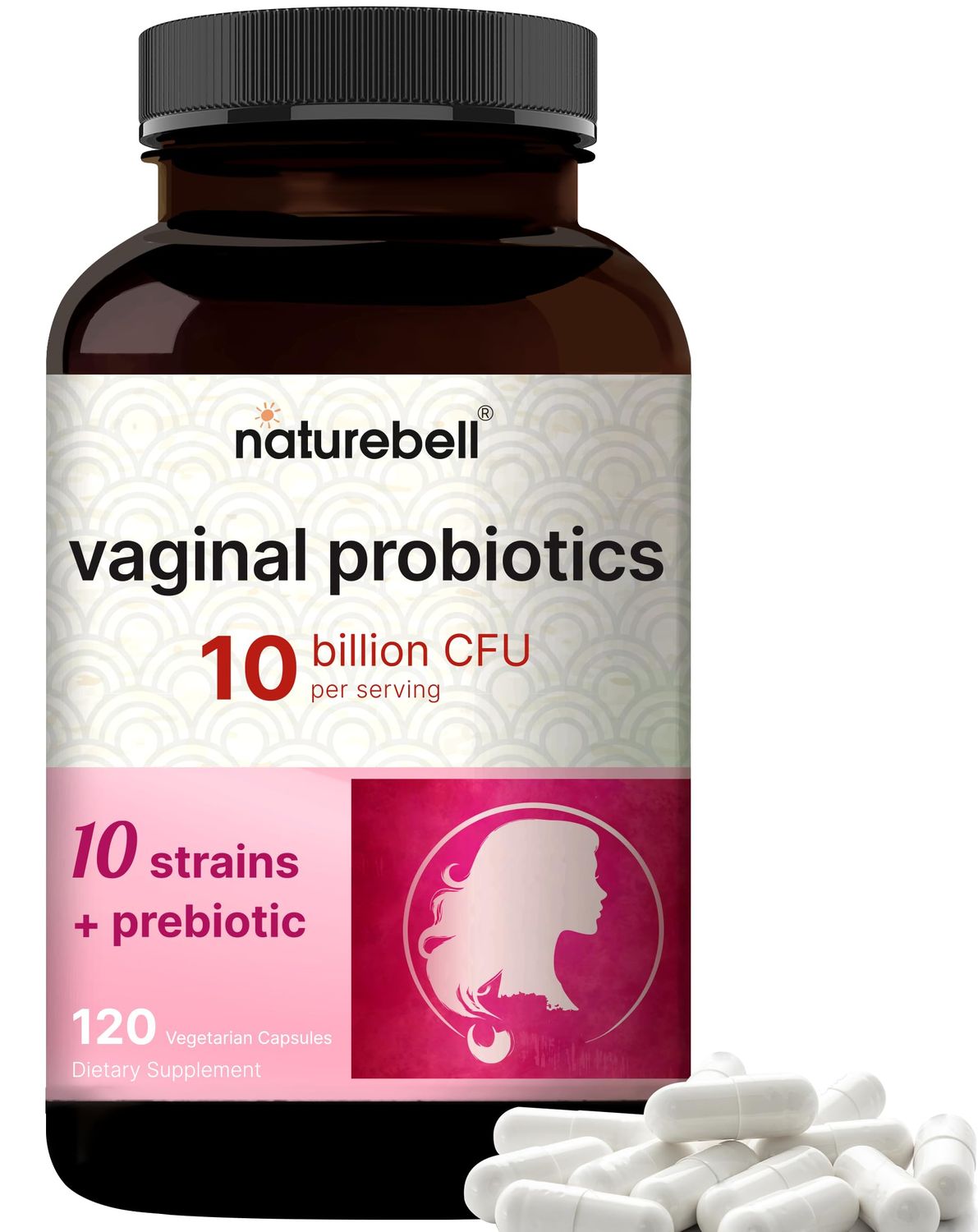 Vaginal Probiotics for Women, 10 Billion CFU Per Serving, 120 Veggie Capsules Lactobacillus Probiotic Blend with Prebiotics from FOS - Vaginal Health Supplement - Supports Odor, Flora pH Balance