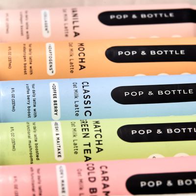 Pop Bottle, Oat Milk Lattes - Maca, Antioxidants, Ashwagandha, MCT Oil, Collagen, Mushrooms, Organic, Dairy Gluten Free, Great as Iced Coffee, Lightly Sweetened with Dates - 8 Fl Oz (15 Pack)