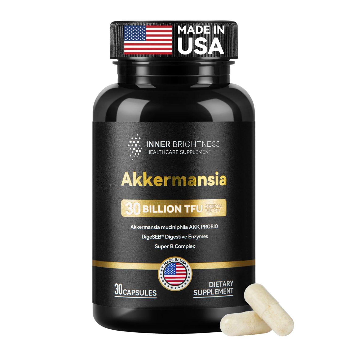 Akkermansia Probiotic, GLP-1 Supplement for Gut Health Digestion, DigeSEB Digestive Enzymes Vitamin B Complex - 30 Billion TFU, Third-Party Tested, 30 Capsules - 1 Month Supply for Men Women