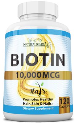 Biotin 10,000 mcg High Potency - Natural Hair, Skin, Nail Metabolism 120 Capsules