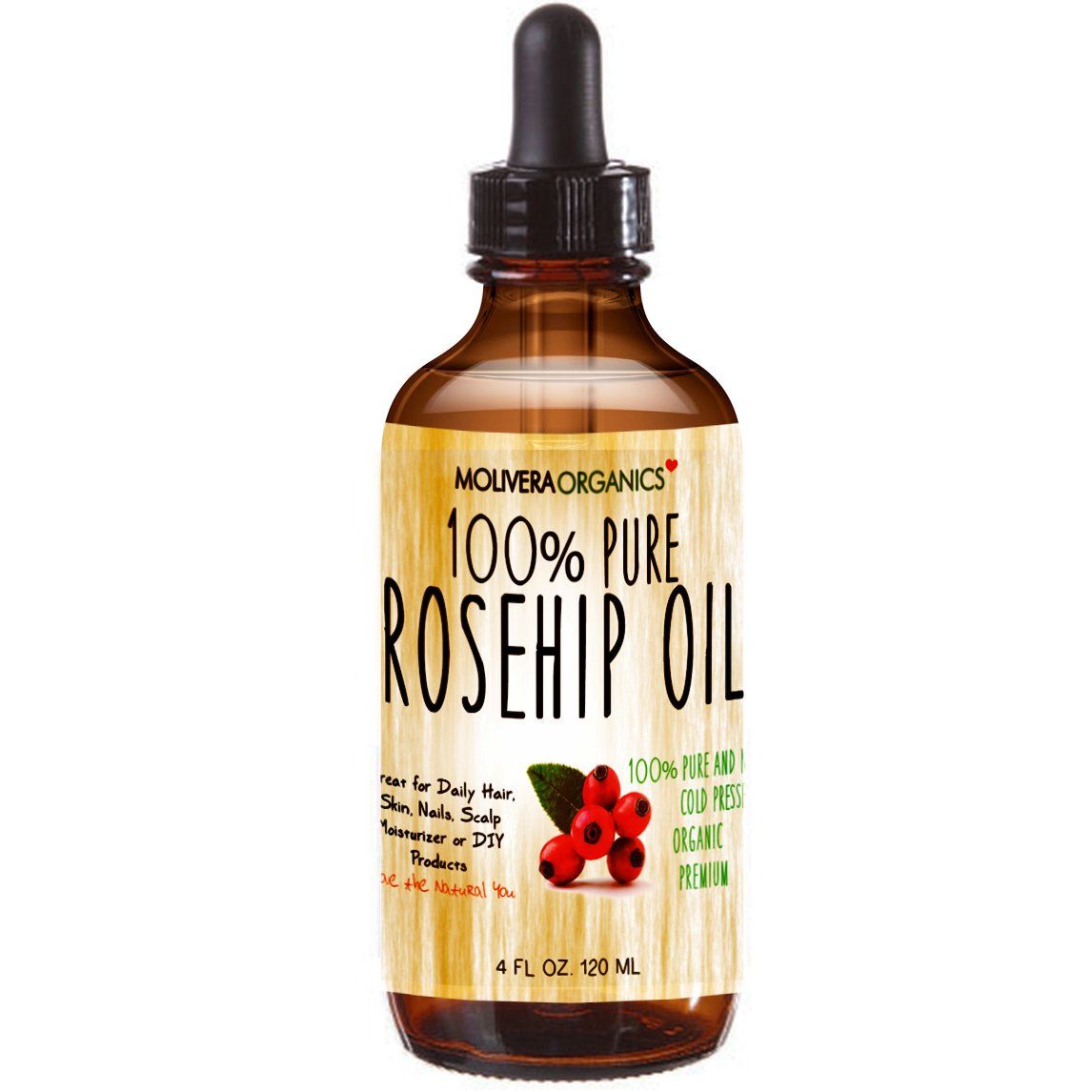 Molivera Organics 4oz Rosehip Oil for Radiant Skin - Cold Pressed Pure Rose Hip Seed Oil for Face Body - Natural Moisturizer with Anti-Aging Benefits