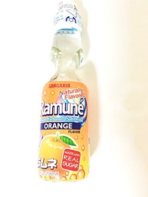Sangaria Ramune Japanese Carbonated Soft Drink Orange Flavor 6 Pack (6.76Fl.Oz)