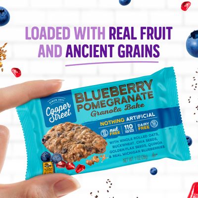 Cooper Street Granola Bakes in Delicious Blueberry Pomegranate Flavor Healthy Chewy Granola Bars with Chia, Flax, Buckwheat and Oats Individually Wrapped Healthy Breakfast Bars 6 oz 2 Pack