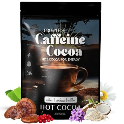 Prosper Caffeine Cocoa - Sugar-Free Superfood Hot Chocolate Coffee Alternative Vegan, Dairy-Free Reishi Mushroom L-Theanine for Focus Jitter-Free Energy High-Flavanol Cacao 30 Servings