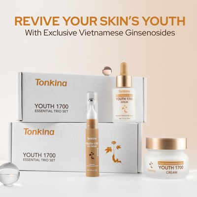 Tonkina Youth 1700 Essential Trio Set, Vietnamese Ginseng Anti-Aging Skin Care Kit - Skin Firming Moisturizing, For All Skin Types