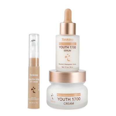 Tonkina Youth 1700 Essential Trio Set, Vietnamese Ginseng Anti-Aging Skin Care Kit - Skin Firming Moisturizing, For All Skin Types