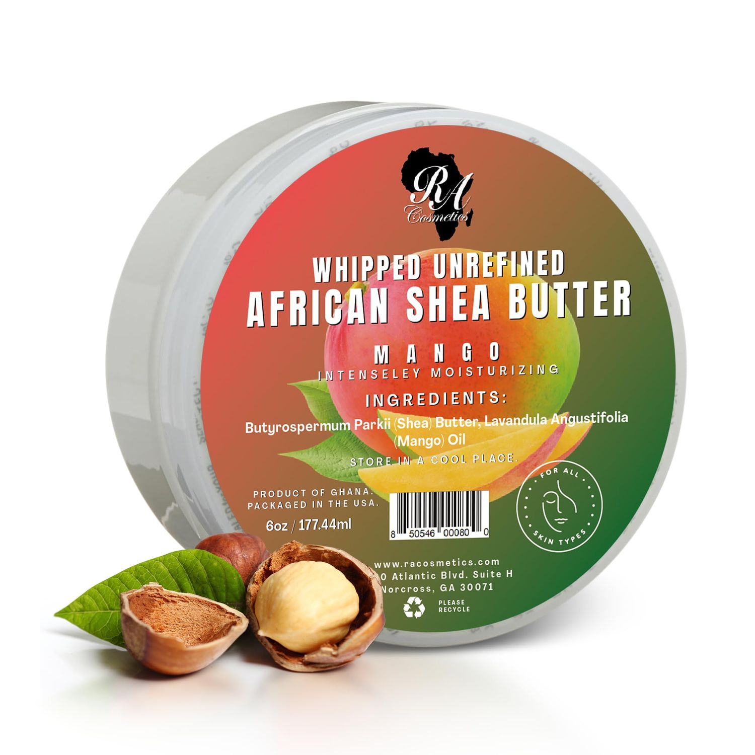 RA COSMETICS 100 African Shea Butter - Mango Scented, Anti-Aging Moisturizer, 6 Ounce