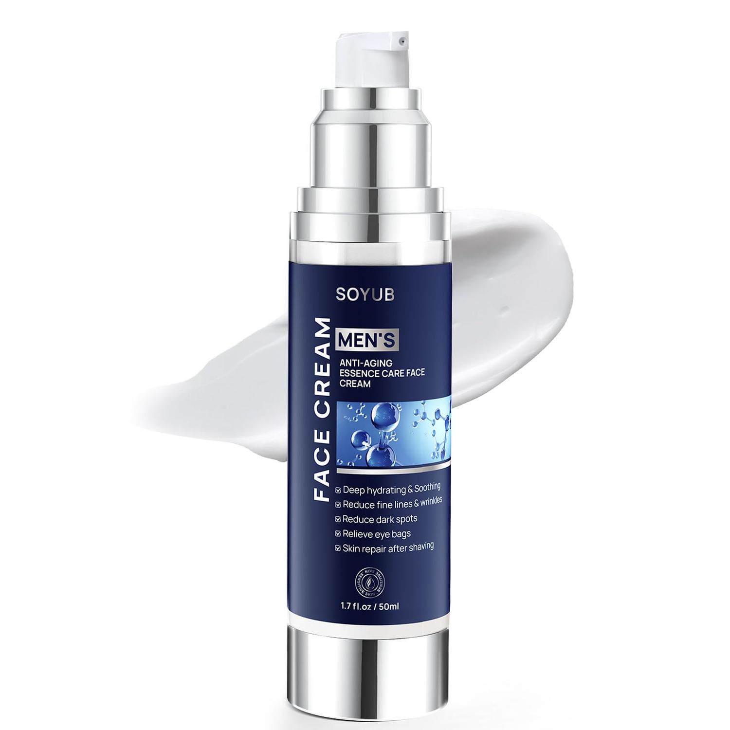6-In-1 Face Cream for Men - Anti Aging Reducing Wrinkles, Mens Face Moisturizer, Contains Collagen, Hyaluronic Acid, Shea Butter, Retinol - Dark Spots Removal Eye Bag Treatment - 1.7 oz