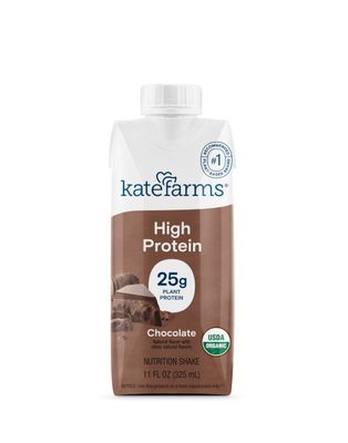KATE FARMS Organic High Protein Chocolate Nutrition Shake, 25g Protein, 6g Fiber, 27 Vitamins and Minerals, 0g Sugar, Protein Drink, 11 oz (12 Pack)