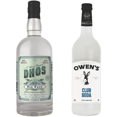 Dh s Handcrafted Non-Alcoholic Gin w 1 Pack Owen s Mixers Club Soda - Keto-Friendly, Zero Sugar, Zero Calories, Zero Proof - 750 ML - Perfect for Mocktails - Made in USA