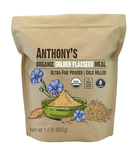 Anthony&#39;s Organic Golden Flaxseed Meal, 1.5 lb, Gluten Free, Non-GMO, Vegan, Ground Golden Flaxseed