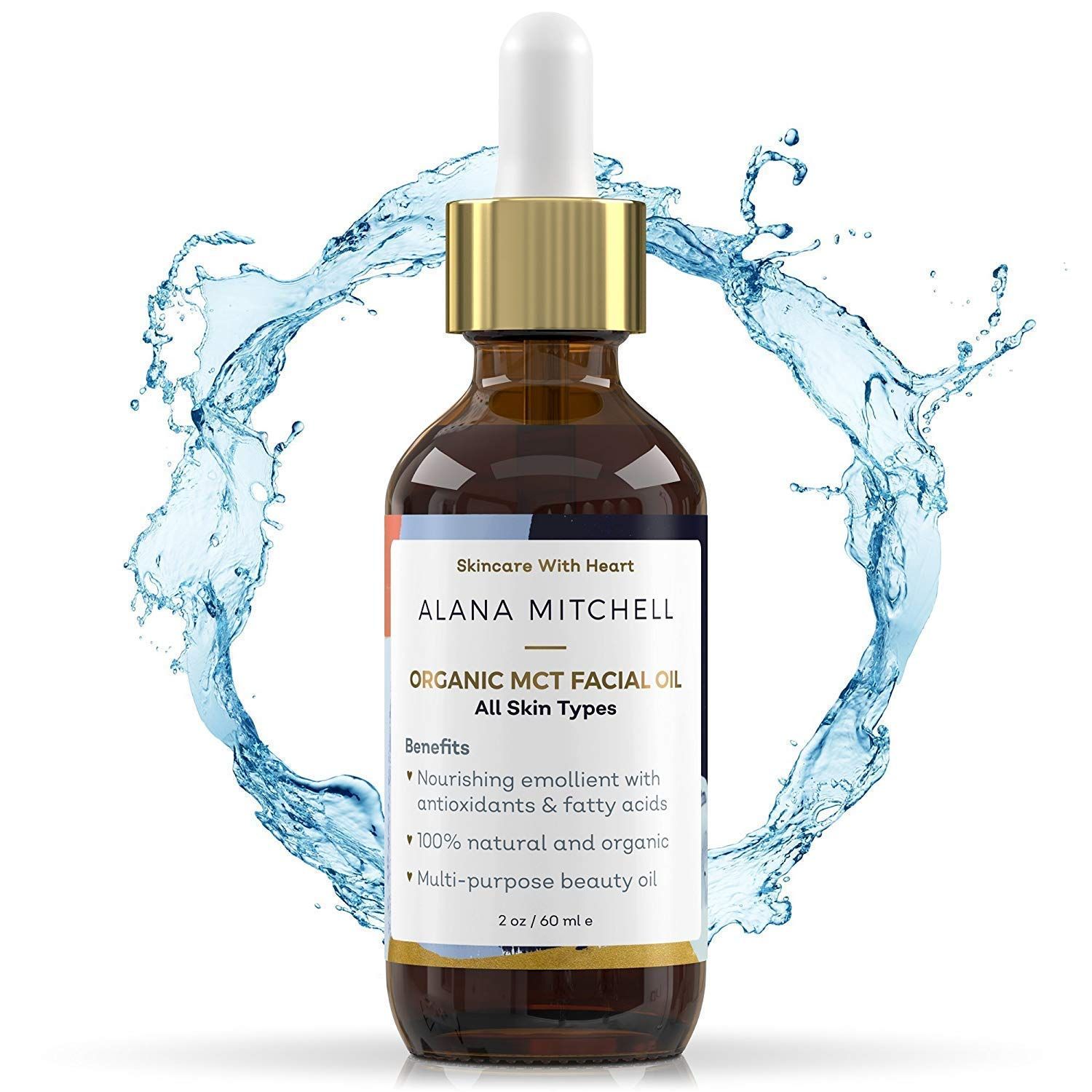 Alana Mitchell Organic MCT Face Oil - Natural Coconut Oil for Skin to Hydrate Help Prevent Wrinkles Fine Lines - Face Moisturizer for Women Men - Organic MCT Oil for Face, Body Lips (2 oz)