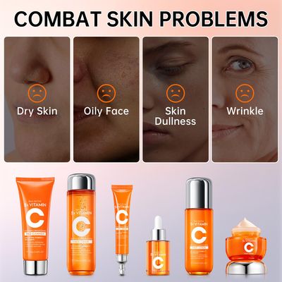 Vitamin C Skincare Set, 6-In-1 Skincare Gift Set With Facial Cleanser, Toner, Eye Cream, Serum, Lotion Face Cream, Moisturizing Face Skin Care Kit for Anti-Aging, Anti-Wrinkle