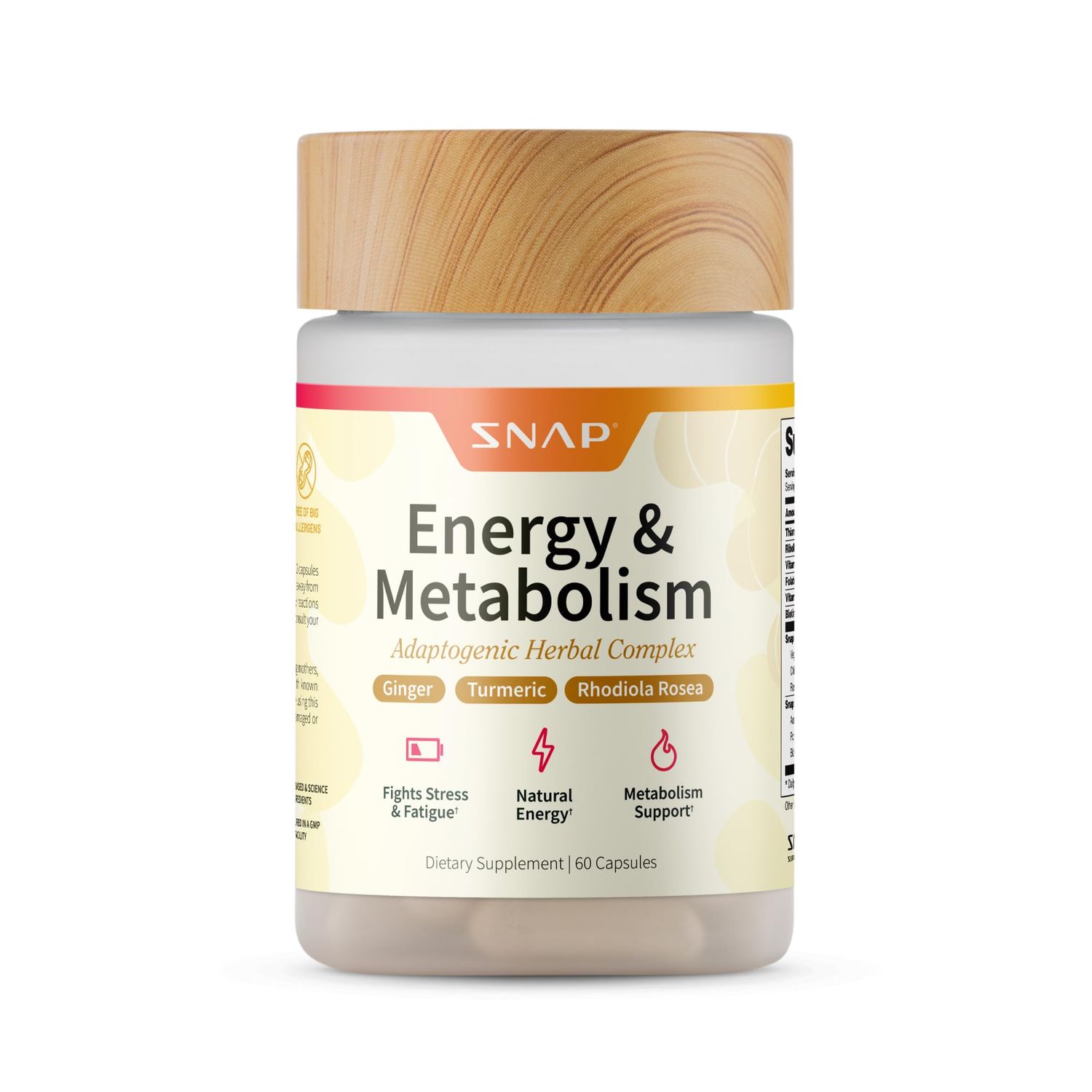 Metabolism and Natural Energy Supplements for Fatigue, Stress Relief, Energy Booster Better Mood, Energy Pills for Women Men, Ginger, Turmeric, Rhodiola Rosea, 60 Capsules