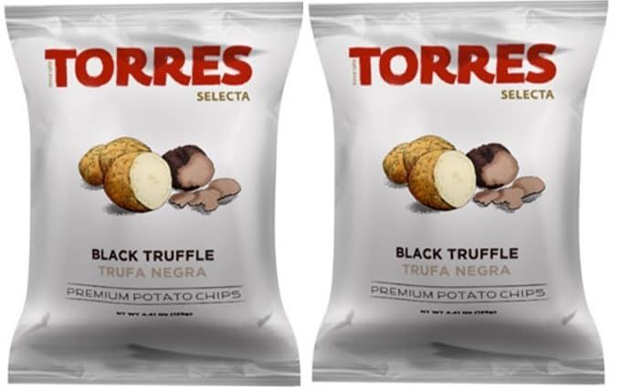 Torres - Black Truffle Potato Chips, 1.41oz (40g) (2-PACK) Light and Crispy with Bold Flavors Perfect Snack Imported from Spain - (Trufa Negra)