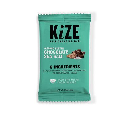 KiZE Bar, Vegan Almond Butter Chocolate Sea Salt, 6g Vegan Plant Protein, Dairy Free, Gluten Free, No Added Sugar, Simple Ingredient, 10 count