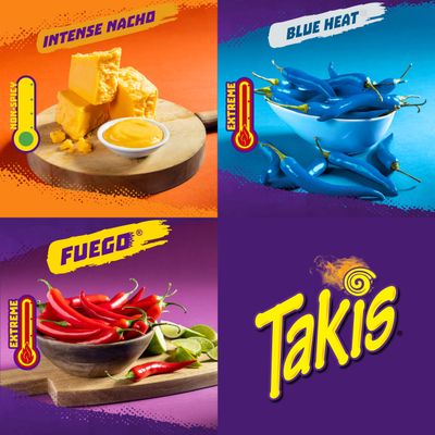 Takis 18 pc 1 oz Hero Variety Pack, Assorted Flavored Mixed Rolled Tortilla Chips - (8) Fuego, (6) Blue Heat, (4) Intense Nacho