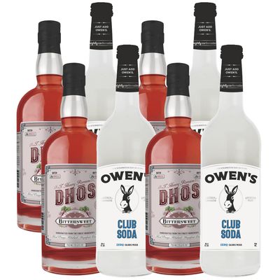 Dh s Handcrafted Non-Alcoholic Bittersweet 4 Pack w 4 Pack Owen s Mixers Club Soda - Keto-Friendly, Zero Sugar, Zero Calories, Zero Proof - 750 ML - Perfect for Mocktails - Made in USA