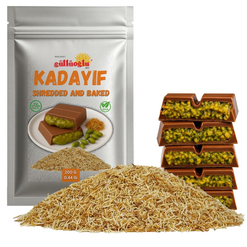 Gulluoglu Baked Shredded Kataifi - 200 g - 0.44lb Kadayif Chopped Fillo Dough, Shredded Phyllo, Kadayif Pastry Dough, Knafeh, Kunafa, Katifi, Kadayif Ingredient for Dubai Chocolate Bar