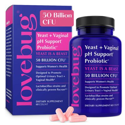 Lovebug Yeast Vaginal pH Support Clinically Studied Ingredients for Yeast UTIs Multi Strain 50 Billion CFU 60 Capsules