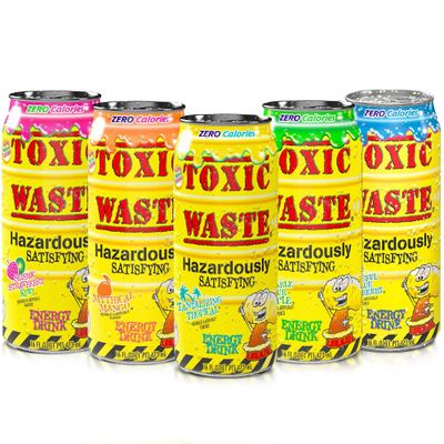 Toxic Waste Energy Drink - 5 Pack Variety - 160mg Caffeine from Organic Green Coffee Beans - Zero Calorie Zero Sugar Energy Drink - 16 Fl Oz Per Can
