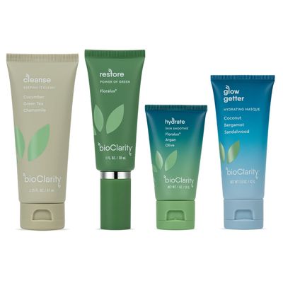 BioClarity 3-Step Essentials Skin Care Routine with Hydrating Mask for Normal and Oily Skin Types Cleanse, Restore, Moisturize, Hydrate 100 Clean Vegan Ingredients Mini Size